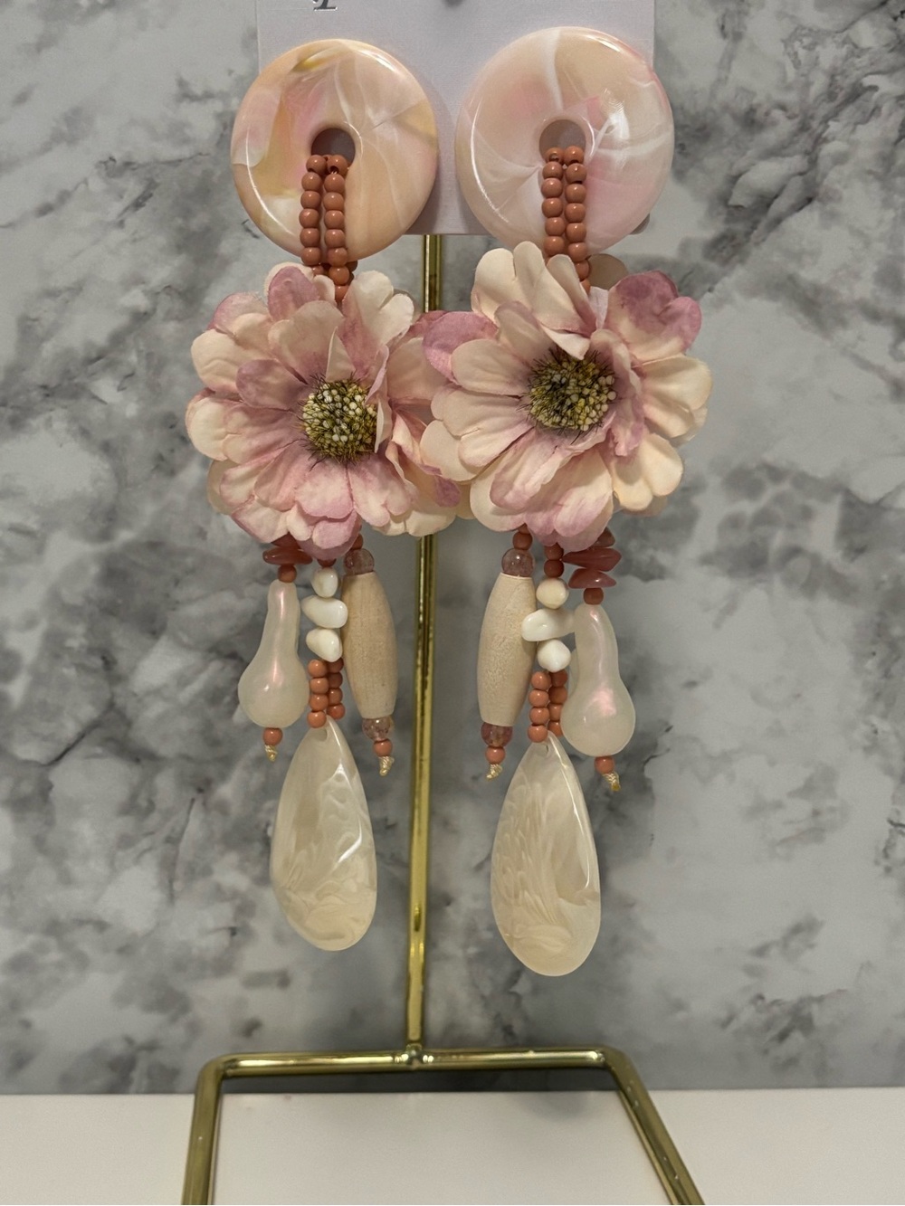 Handcrafted Pink Floral Drop Earrings